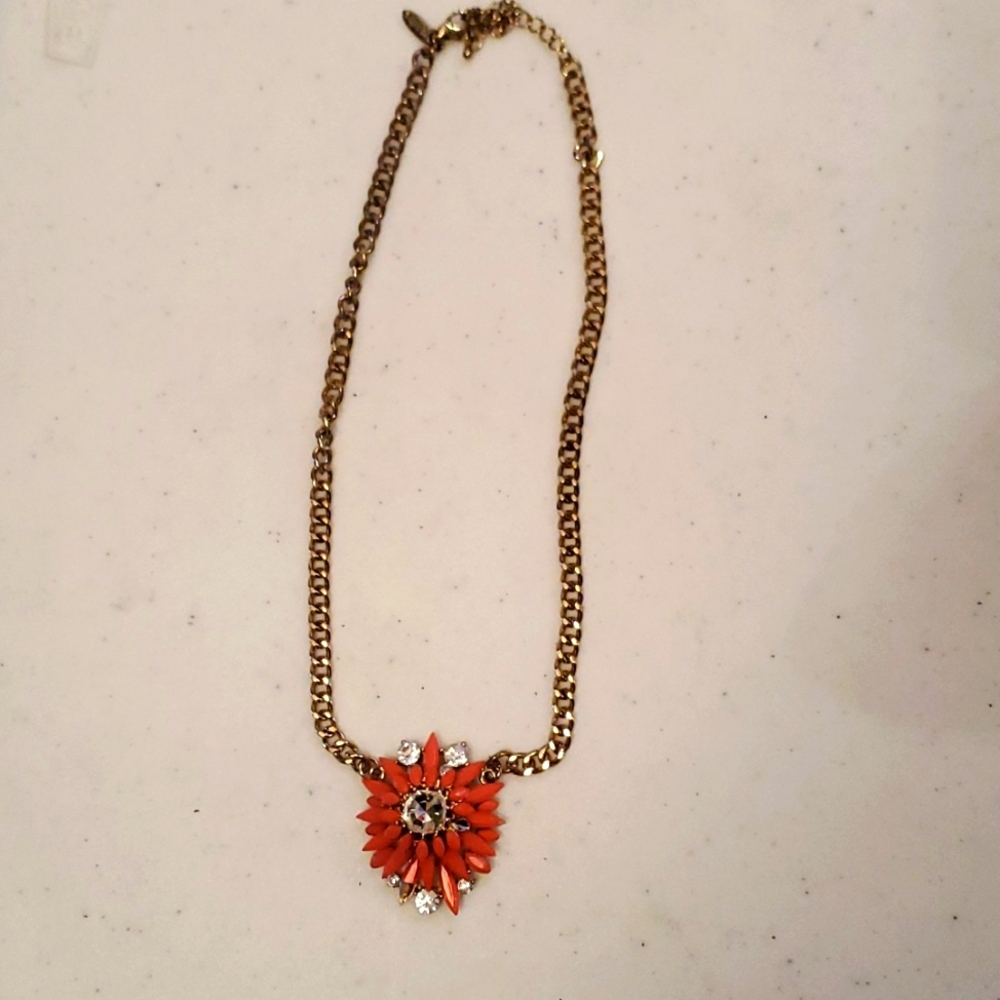 Natasha bling rhinestone peach flower sun burst necklace 16" Hawaiian Hibiscus